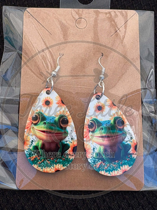Sunflower Frog Teardrop Earrings
