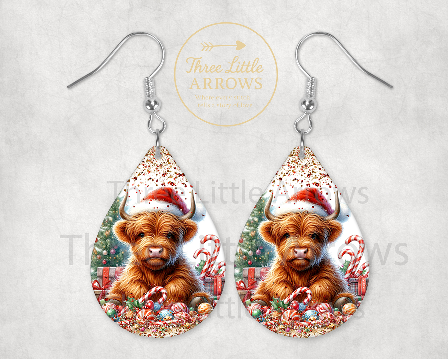 Christmas Highland Cow Earrings – Style 2