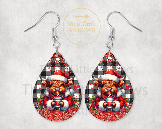 Highland Cow Buffalo Plaid Christmas Earrings