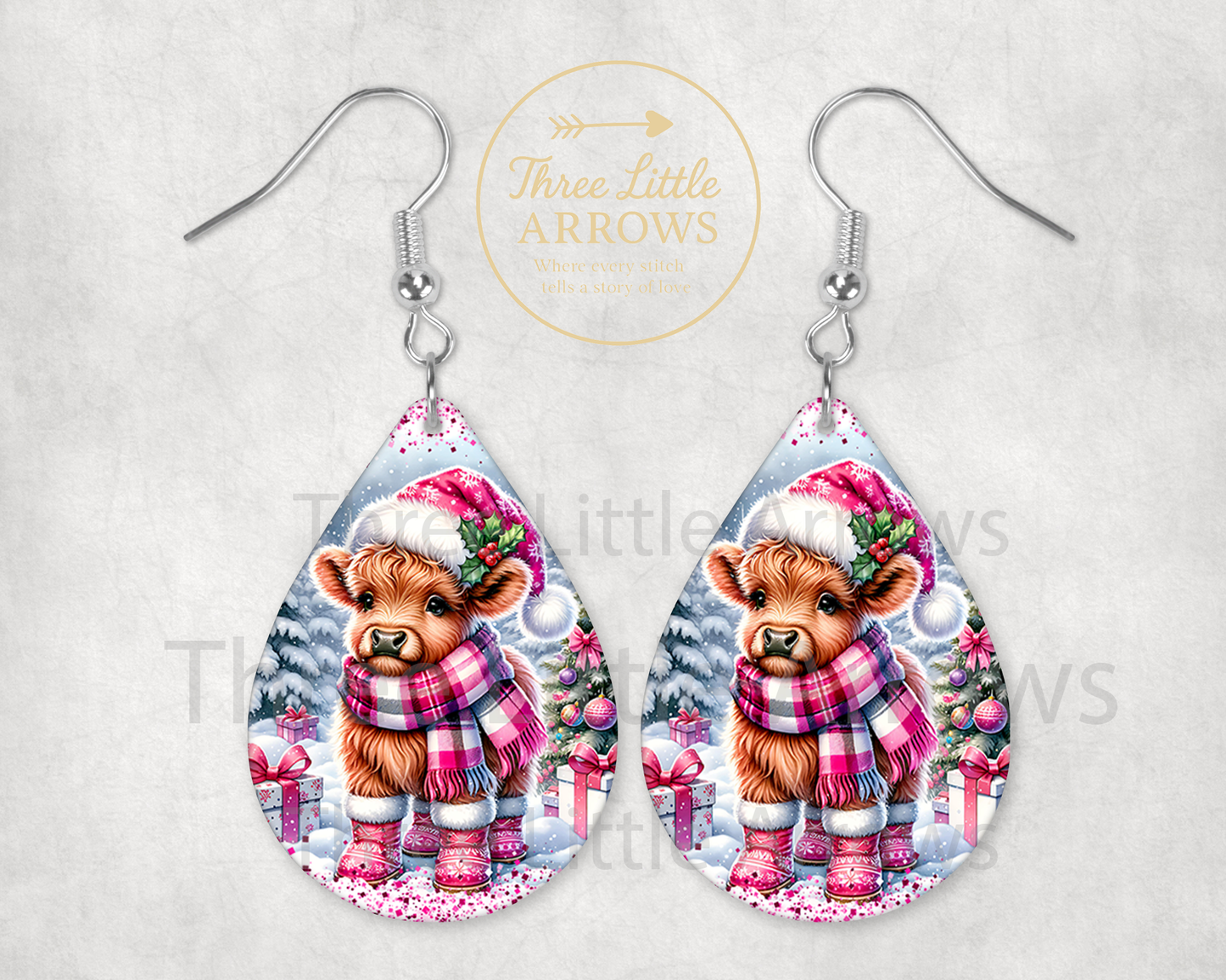 Winter Highland Cow Christmas Earrings