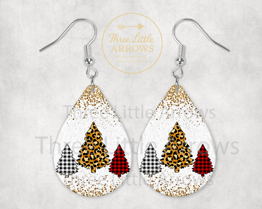 Leopard & Plaid Christmas Tree Earrings
