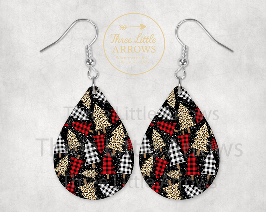 Plaid & Leopard Christmas Trees Earrings