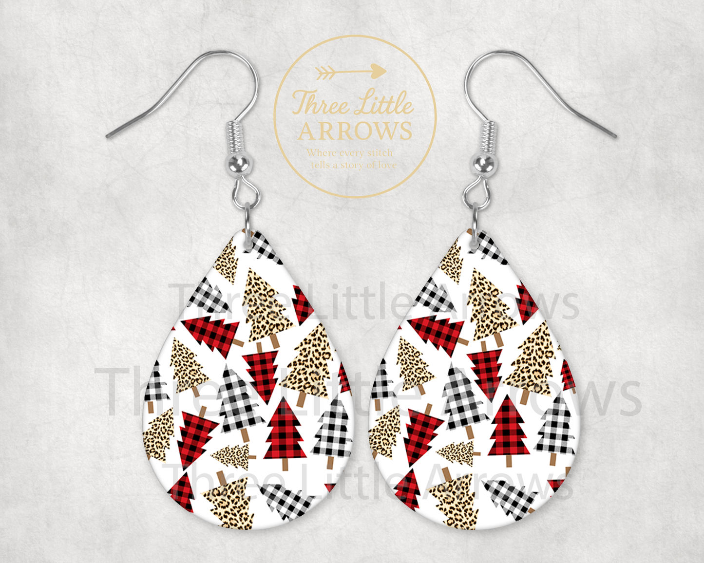 Plaid & Leopard Christmas Trees Earrings