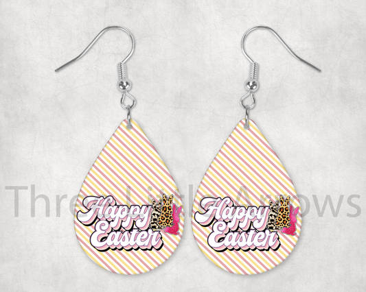Leopard Bunny Happy Easter Teardrop Earrings