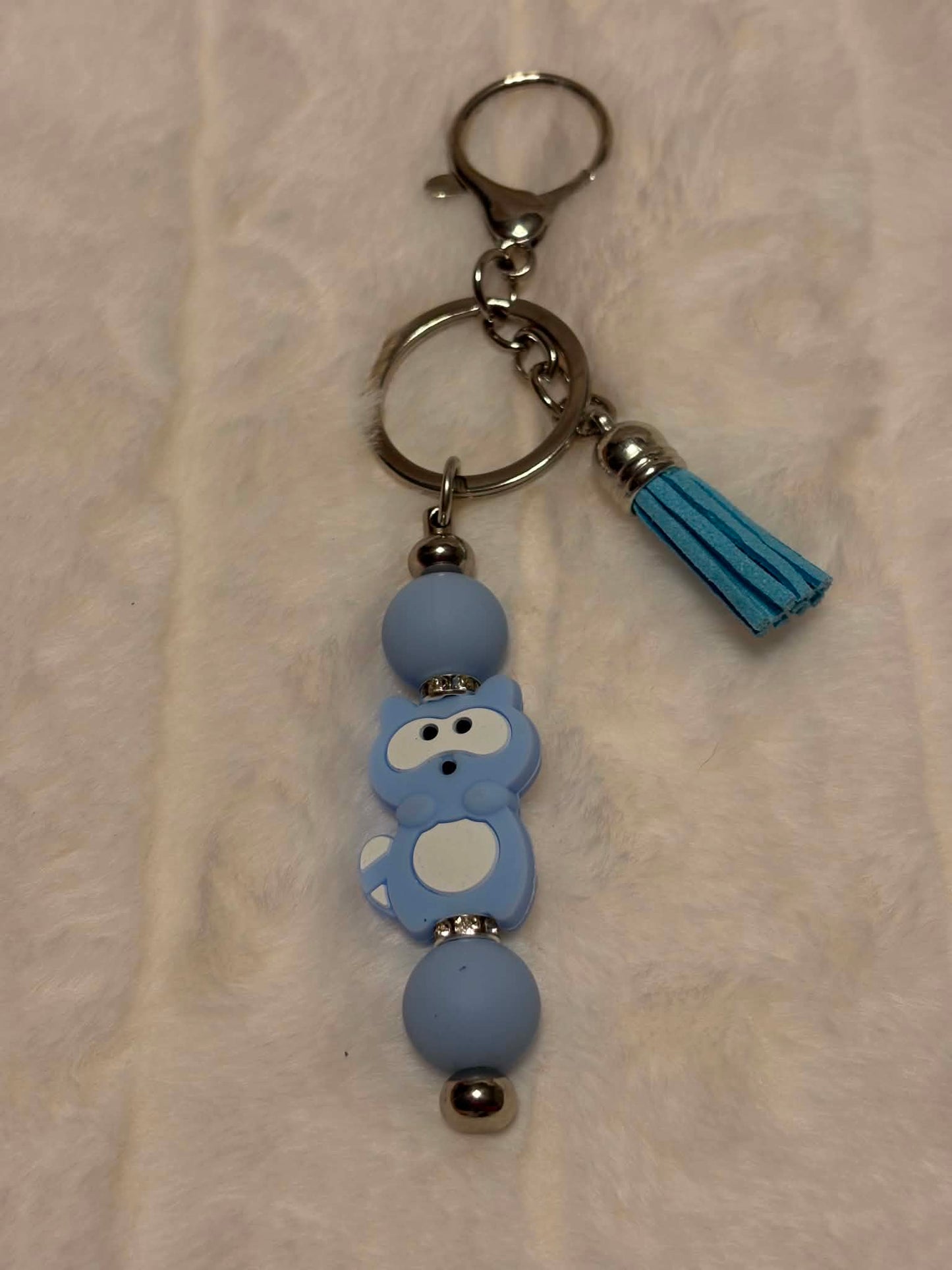 Woodland Raccoon Beaded Keychain